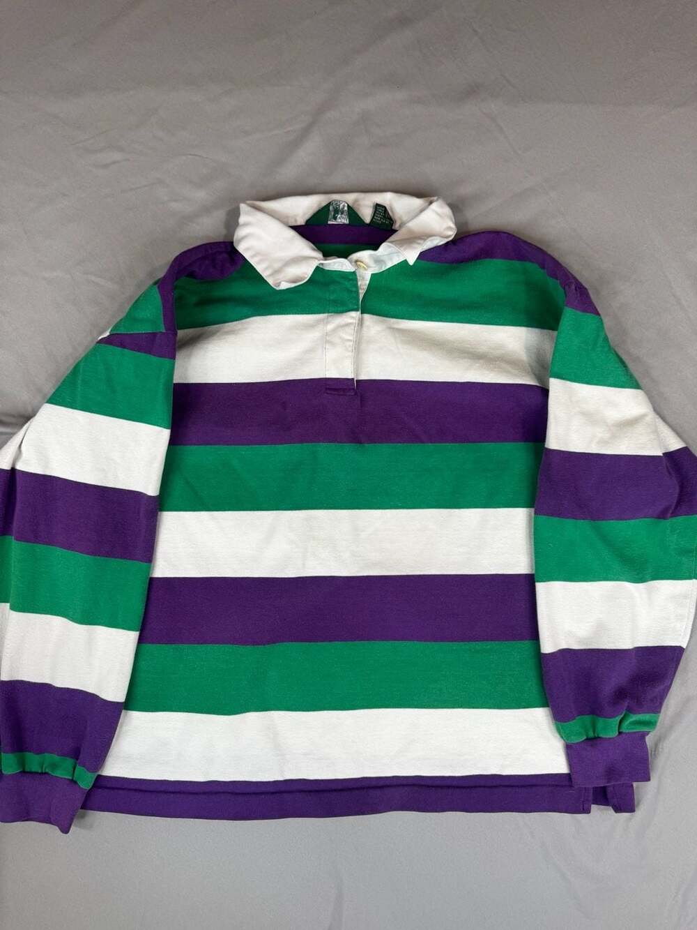 Hunt Club Rugby Shirt Size 24W Purple Green White Striped Long Sleeve Polo